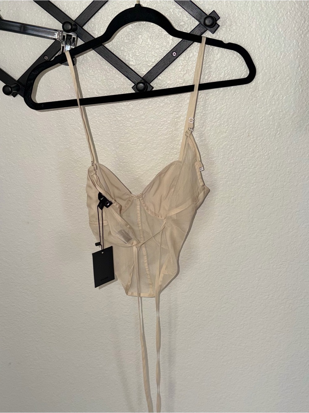 NWT NBD Ivory Sheer Mesh Corset Bustier Wrap Top Size Small - Picture 3 of 4